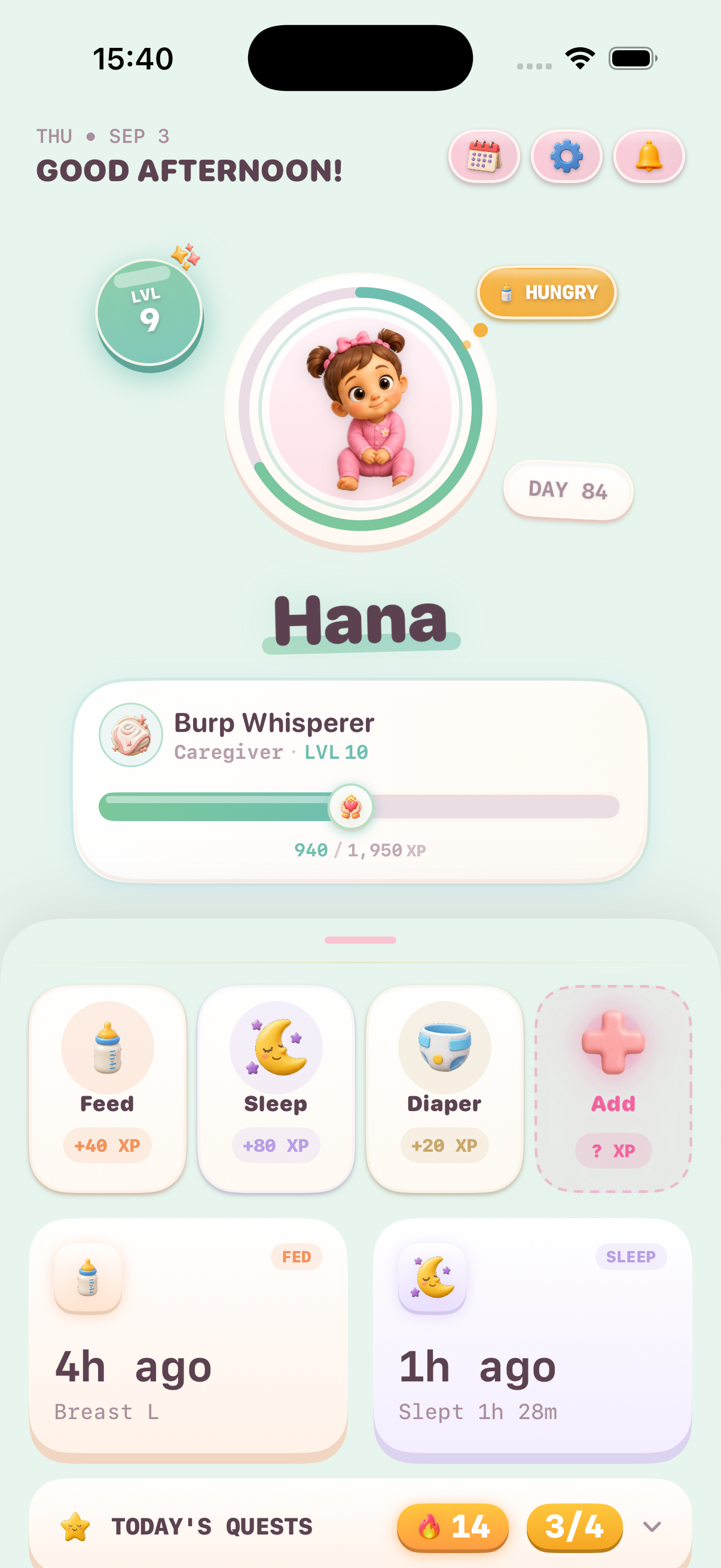 Baby Leveling dashboard screenshot